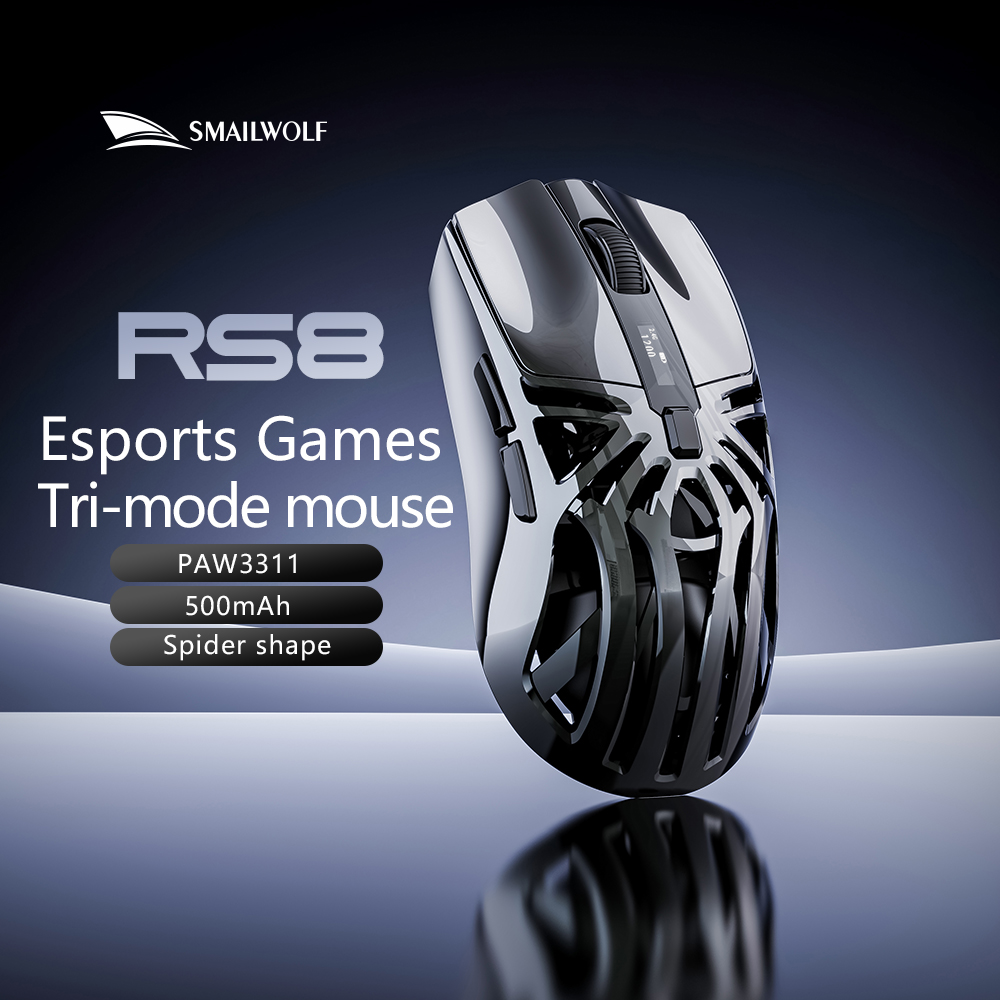 SMAILWOLF RS8 1000Hz Bluetooth mouse, 10000dpi, three-mode connection, lightweight macro gaming mouse notebook computer: Pink