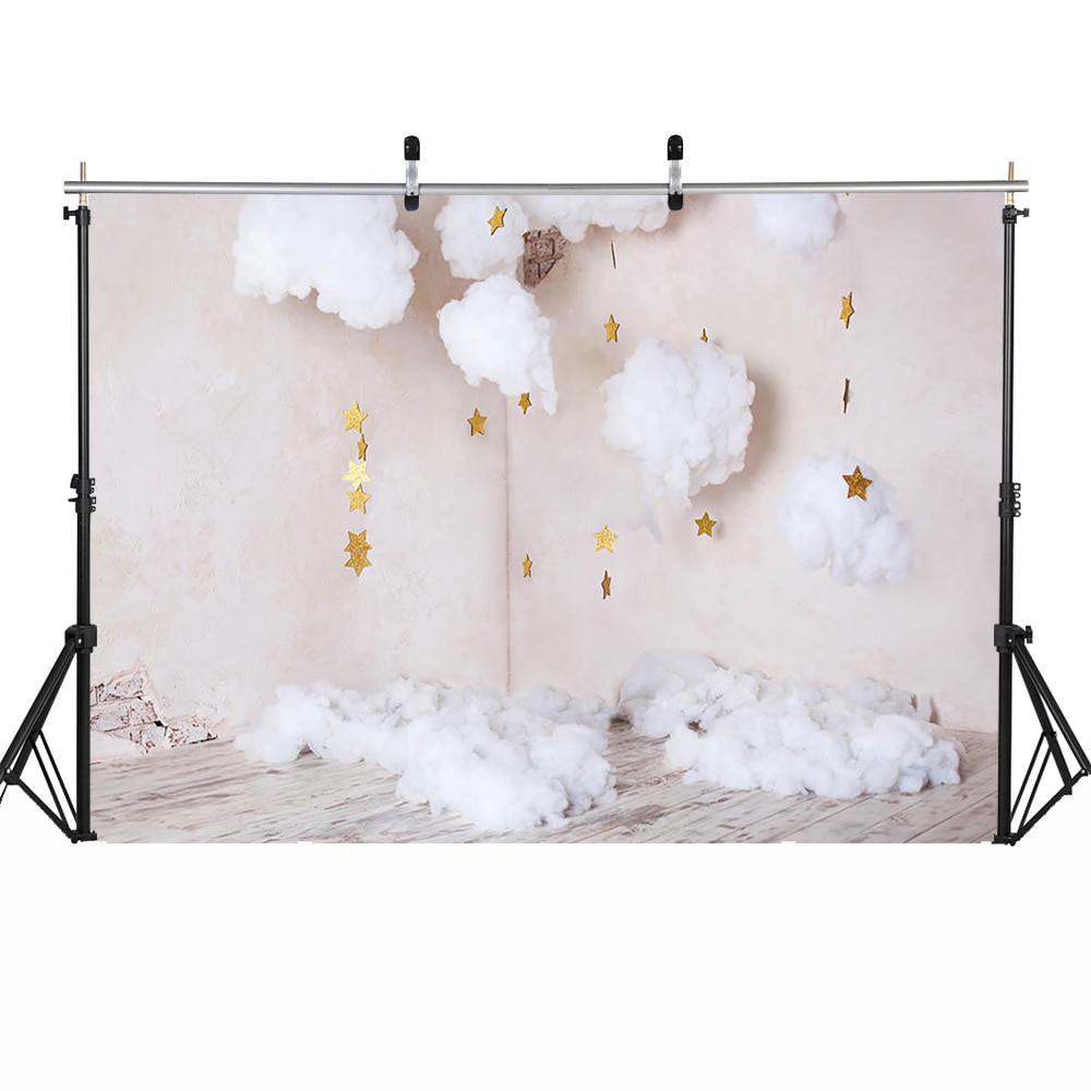 -né scintillant petite étoile Portrait photographie toile de fond Photo Studio doré blanc nuage enfants fête d'anniversaire Selfie fond