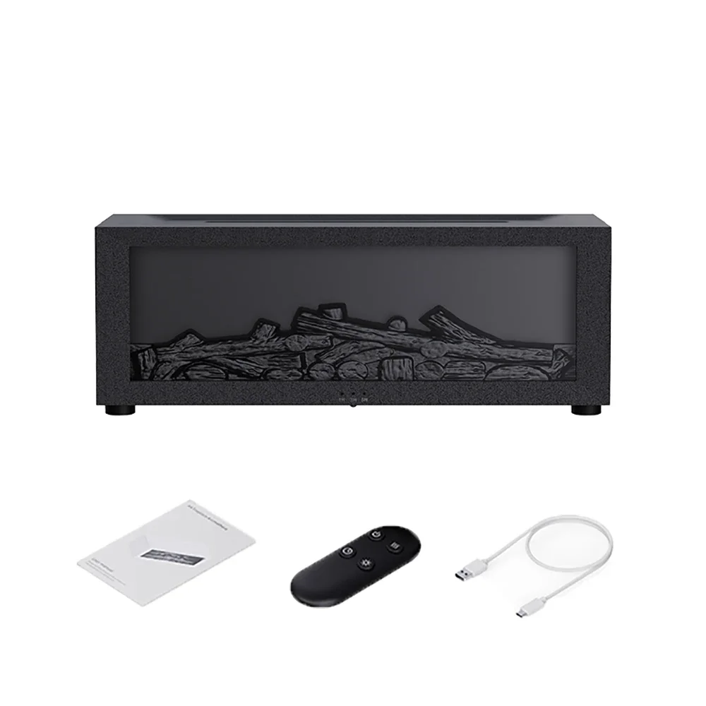 Humidificateur d'air, flamme, cheminée, Machine d'aromathérapie, diffuseur d'air de bureau, huile essentielle avec lumière colorée chronométrée, télécommande: WHITE