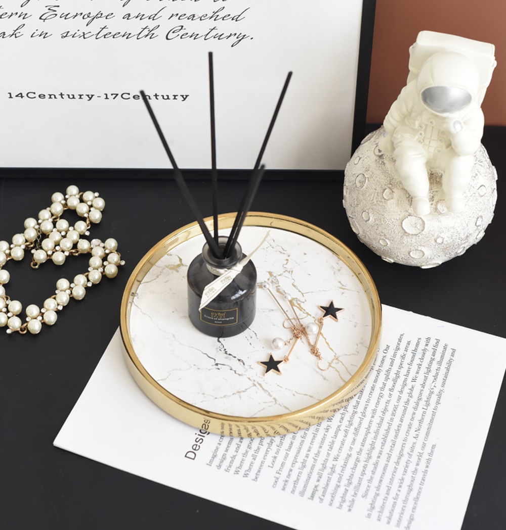 Light Luxury Marbled Ceramic Trays Jewelry Storage Tray Cosmetic Key Ceramic Plate Dessert Trays Serving Tray For Home Storage