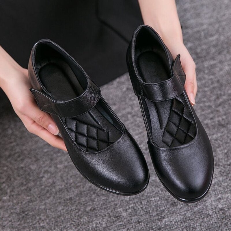 women spring leather pumps square toe casual female mary janes party shoes ladies black low heels shoes plus size