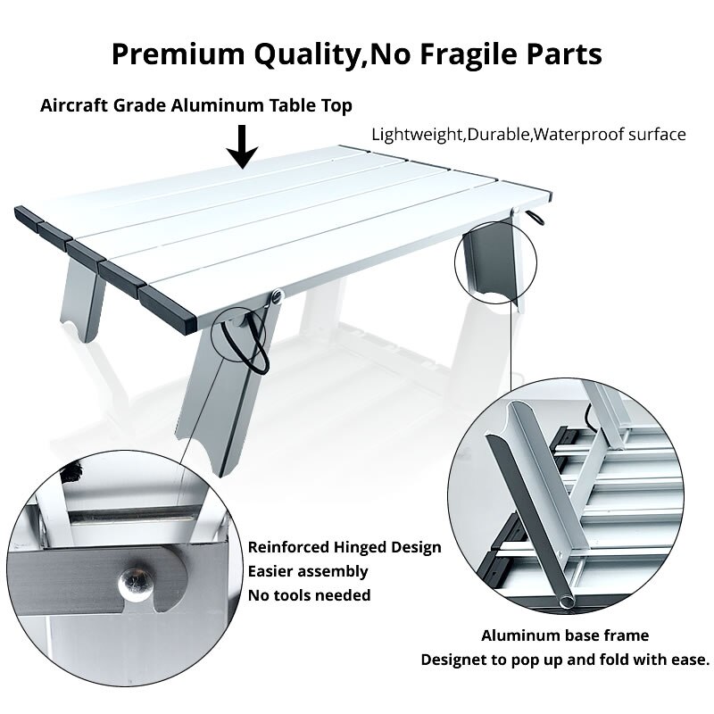 Small Folding Table Portable 2 Feet, Small Foldable Table Adjustable Height, Lightweight Aluminum Camping Table