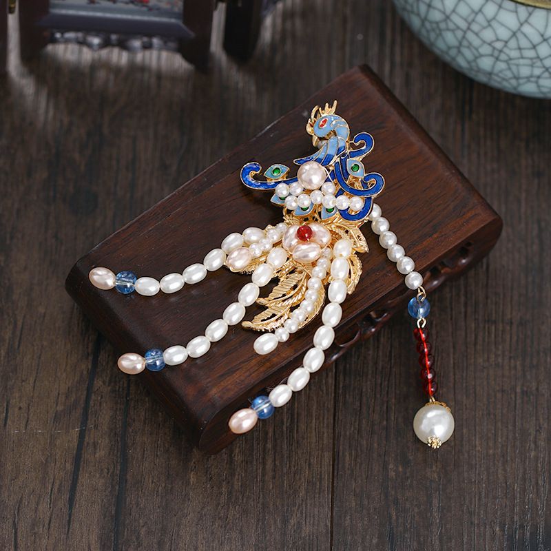 Phoenix-haarnadel, vintage-haarspange, harzperlen, luxuriöser hanfu-haarschmuck für damen, haarnadelschmuck, chinesisches weihnachtsschmuck: Rechts