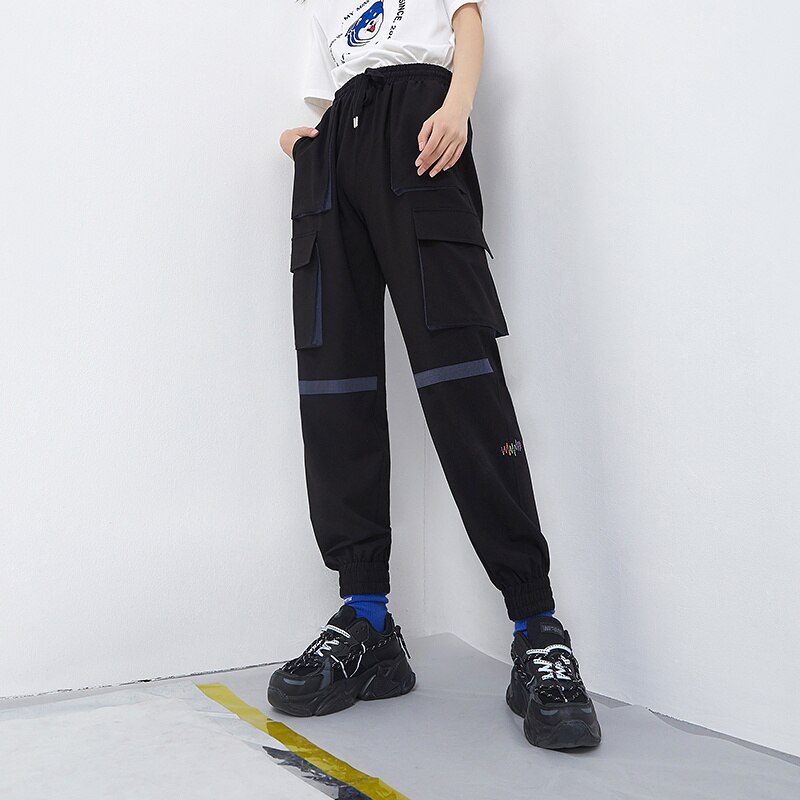 Toyouth-Pantalones deportivos para mujer, pantalones bombachos informales con múltiples bolsillos y cordón, estilo callejero, para verano,: S