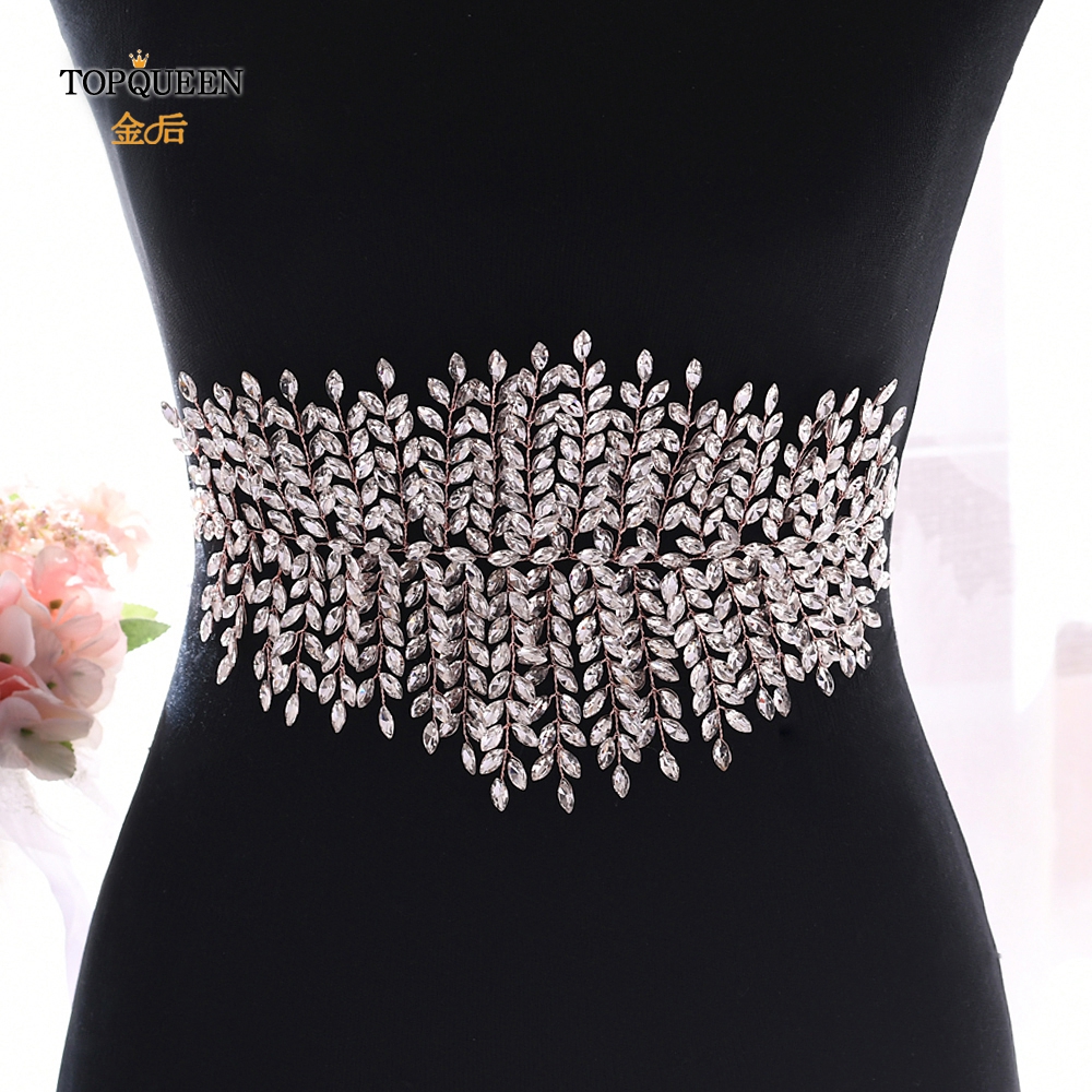 TOPQUEEN Rose Gold Jeweled Belt Wedding Dress Belt Rhinestone Belts for Women Formal Belt for Women Dresses Bridal Sash SH238-RG