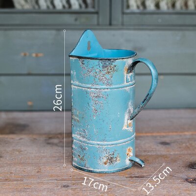 special retro rustic blue metal wall hanging planter pot