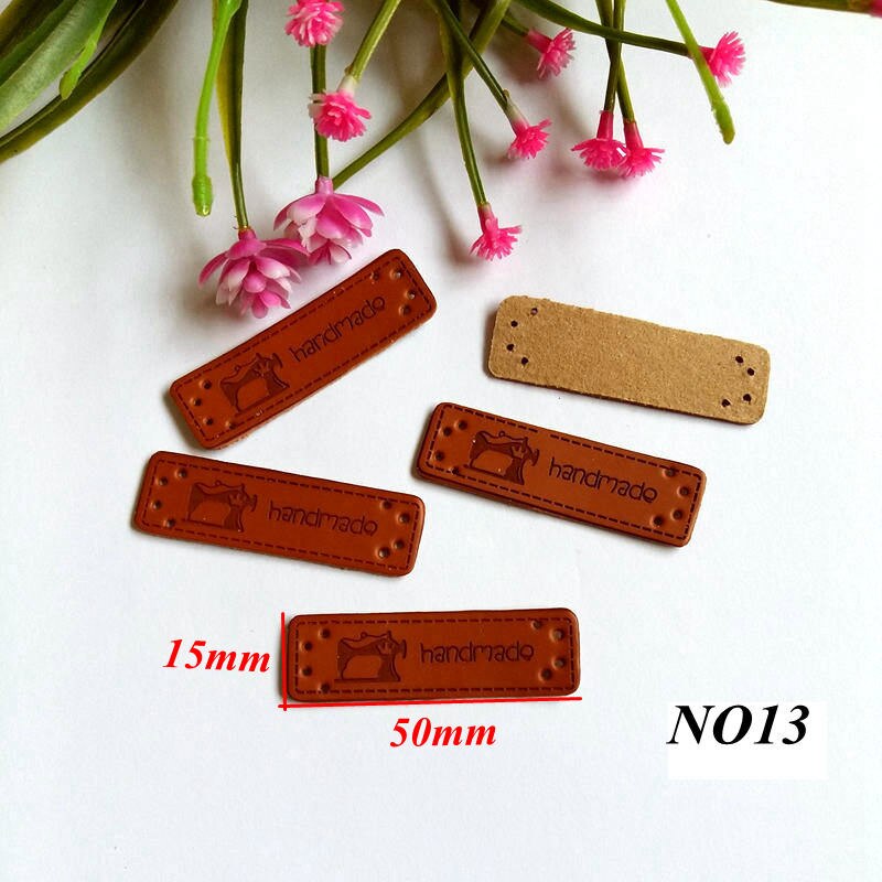 10pcs PU Leather Labels Handmade garment Labels 15MM*50MM for Crafts Brown Handicraft Sewing label: NO13
