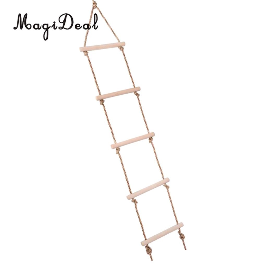 Magideal Kinderen Speelhuisje Boom Huis Houten 5 Rungs Touw Klimmen Ladder Speelgoed Voor Indoor Outdoor Sport Veilig Speelgoed Kinderen Spelen game