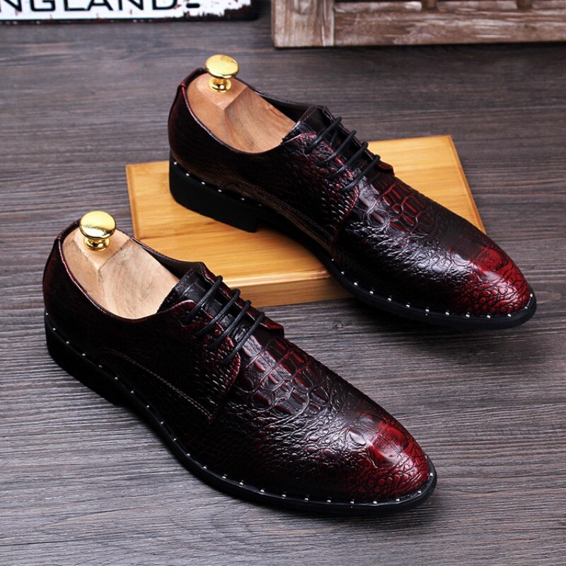 Nouveaux hommes Crocodile robe en cuir chaussures à lacets chaussures de fête de mariage bureau Oxfords appartements grande taille hommes