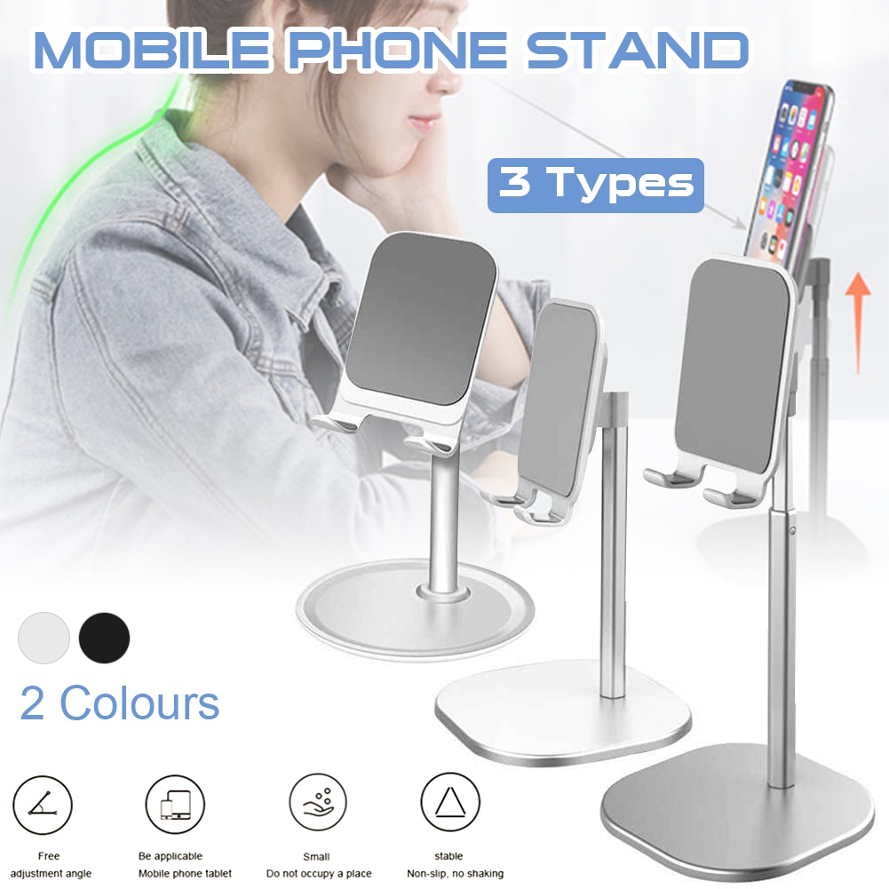 Smartphone Stand Voor Desk Aluminium Verstelbare Tafelblad Stand Houder Voor Telefoon Tablet Ergonomisch Rubber Base Antislip