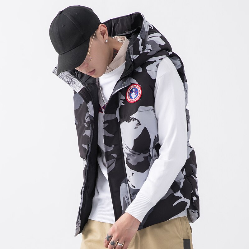 Hommes Gilet camouflage Gilet hiver coton rembourré sans manches veste bouffante manteaux Outwear hommes épaissir Gilet 4XL: grey camo / Asian 4XL