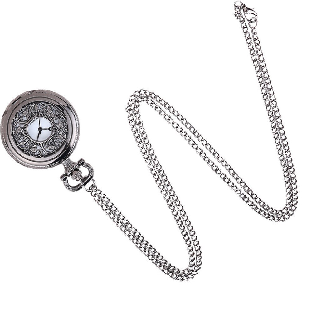 Gladde zwarte/zilveren kast quartz zakhorloge, volledig jachtdoos dames heren fob horloge klok relogio de bolso  #4 m 14