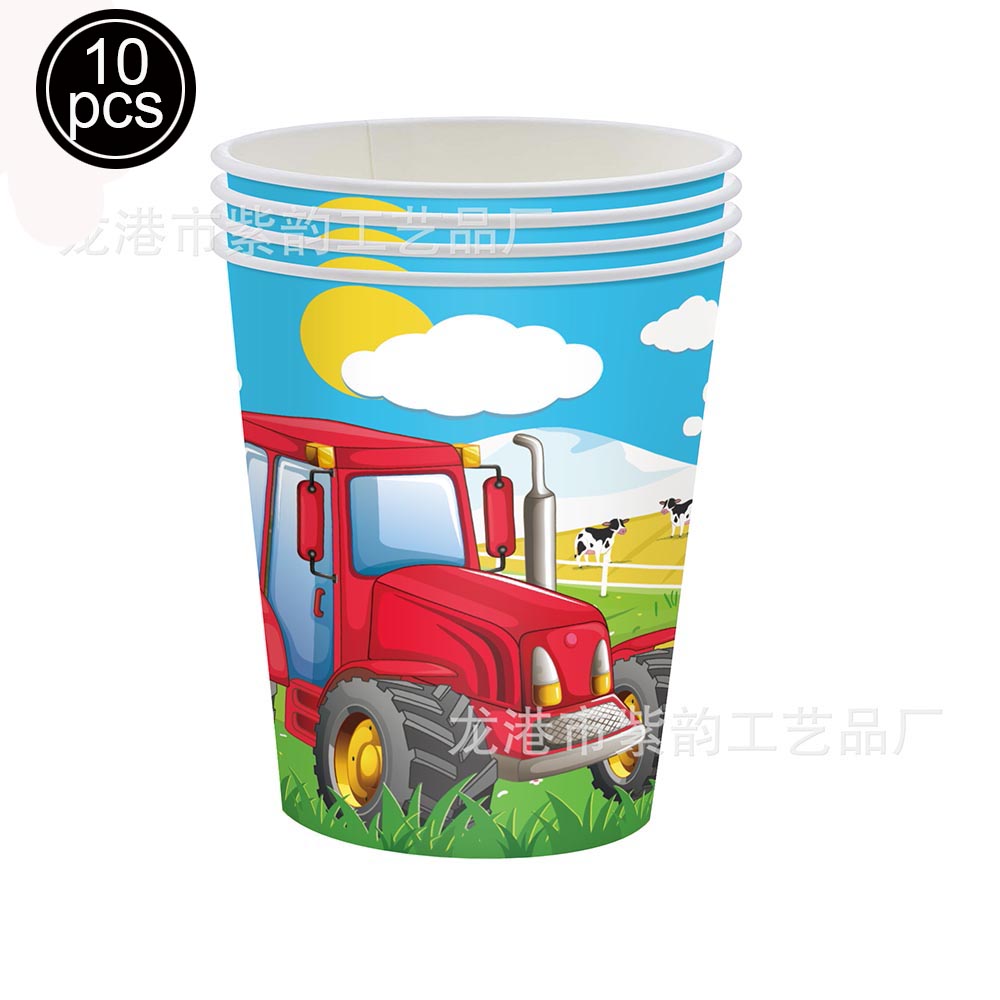 Cartoon Green Farm Tractor Disposable Tableware Plate Paper Cup Napkins Kids Boys Farm Theme Birthday Party Decor Supplies: Olive