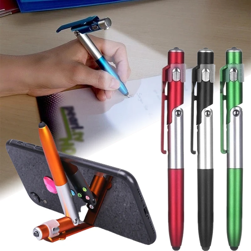 4-in-1-Multifunktions-Kugelschreiber mit LED-Licht, zusammenklappbarer Telefonhalter, Nachtlesen, Schreiben, Bleistift, Büro, Schule, Studenten, Schreibwaren