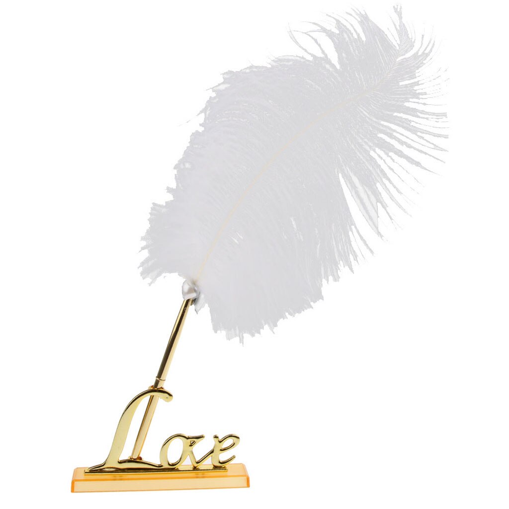 Mode Witte Veer Pen Ondertekening Gold Tone Liefde Woorden Bruiloft Handtekening Pen W/Houder