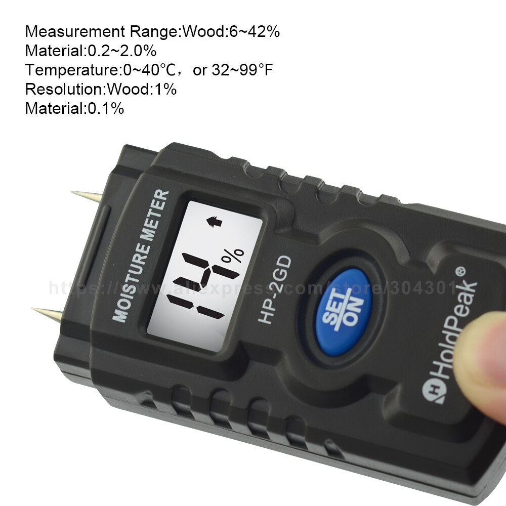 HoldPeak Wood Moisture Meter Tester high Precision Needle Probe Water Content Instrument Paper Box Wood Floor Humidity Tester