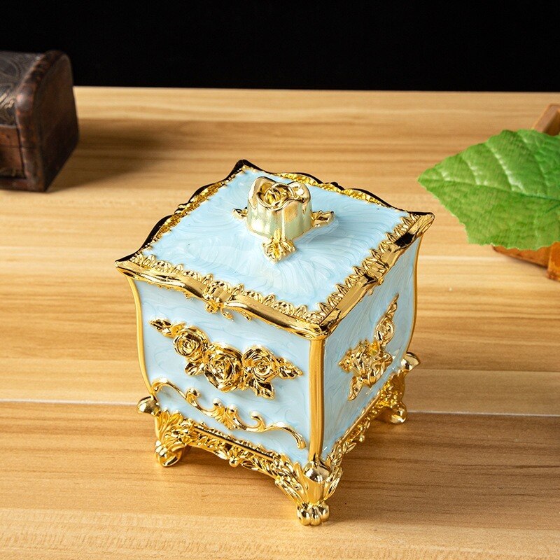European Style Light Luxury Plastic Cotton Swab Box Living Room Home Cotton Swab Sealed Small Storage Box