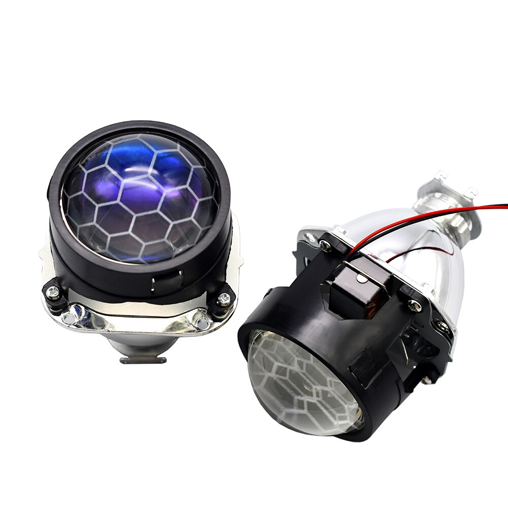 YUFANYA 2,5 Zoll Bi Xenon Projektor Blau Beschichtung Waben Objektiv 3,0 Silber Maske passen H4 H7 Auto Motorrad Scheinwerfer Montage Bausatz