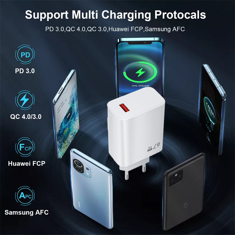 67 W GaN USB-Schnellladegerät für Xiaomi 14 13 12 Redmi Note 13 Pro Turbo Quick Charge 3.0 EU/US/UK-Stecker Wandtelefon-Ladegerät-Adapter