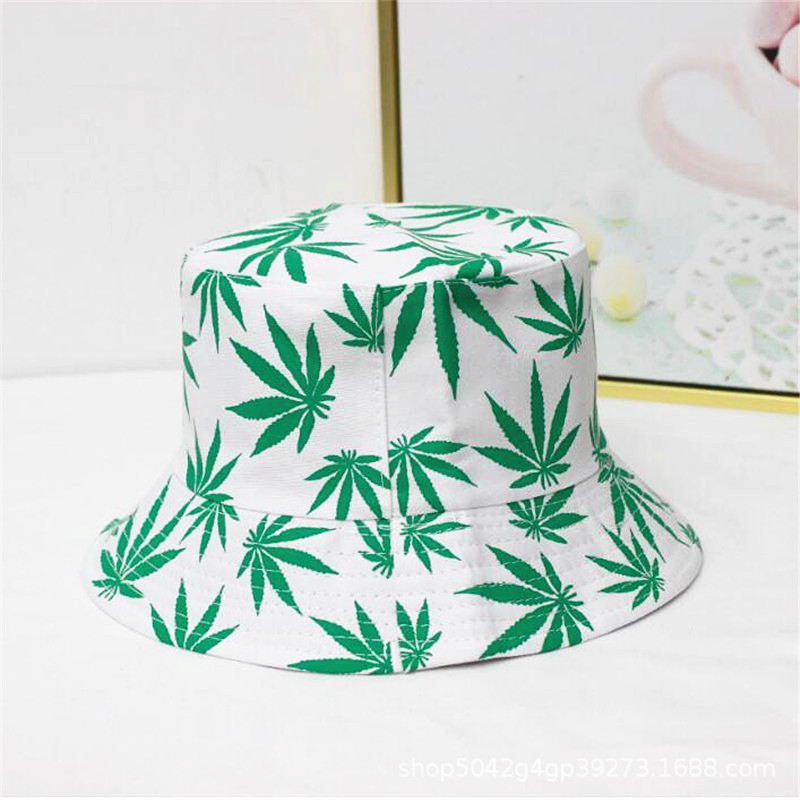 Heren Dames Bladprint Kleurrijke emmerhoeden Brede rand Zonbescherming Panama Caps Outdoor reishoeden: green