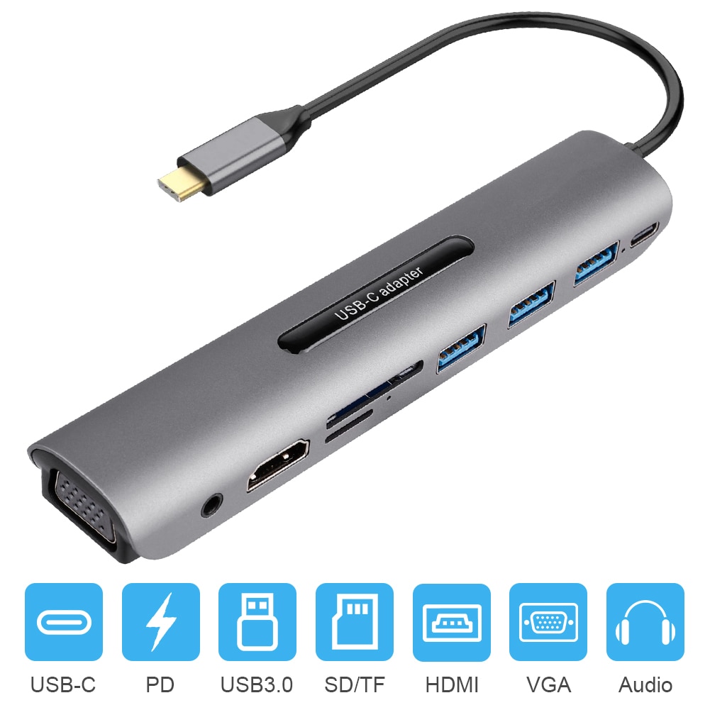 Usb Type C Hub Naar Hdmi RJ45 Lan Multi Usb 3.0 Pd Adapter Om 4K 30Hz USB-C Hub voor Macbook Pro Air Dock Usbc Type-C Hub Splitter