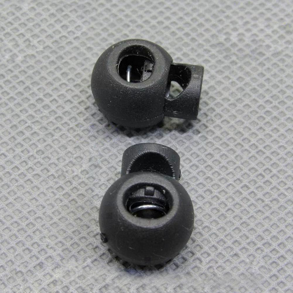 10 Pcs Spring Loaded Plastic Round Toggle Stopper Cord Locks Beads Buckle Small 15*9mm End Round Plastic Drawstring Black N G1L3