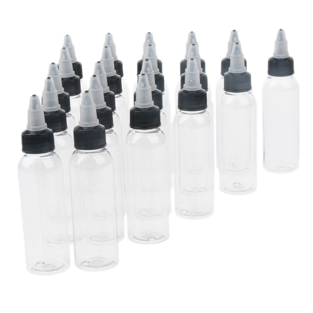 20pcs Plastic Bottle with Twist Top Cap for Solvents Oils Paint Ink Liquid Squeeze Bottle with Twist Top Cap Tip Applicator: 60ml
