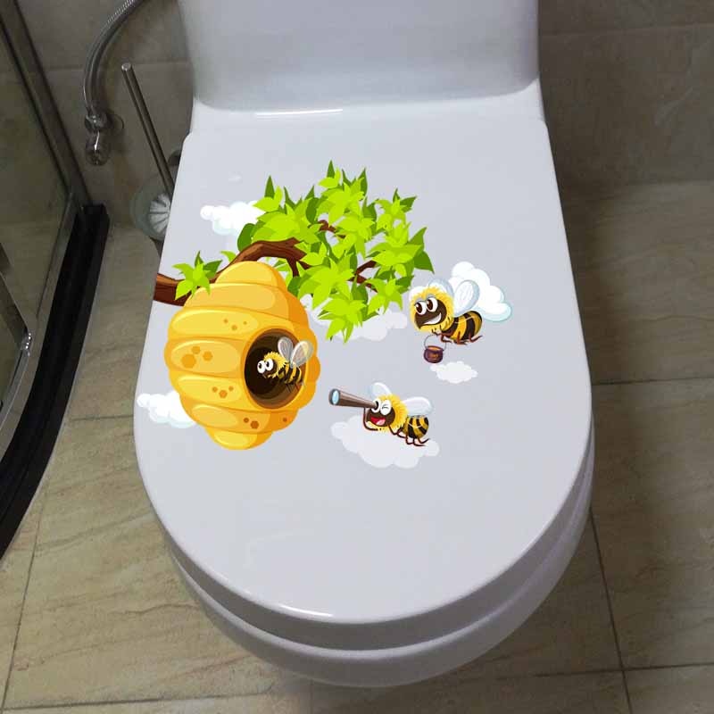 YOJA 22.9X19.5CM A Swarm Of Bees And Honeycombs Cartoon Toilet Seat Decal Wall Sticker Home Decor T5-0945