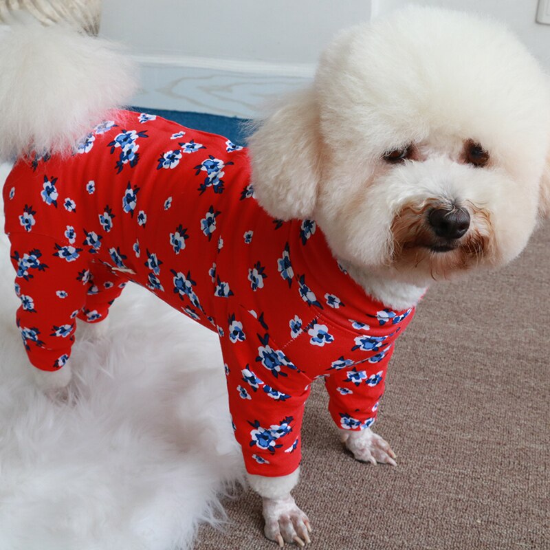 Pet hund jumpsuit tynd trykt overalls bomuld til små hunde beskytte mave stretchy pyjamas hvalp tøj chihuahua puddel: 16