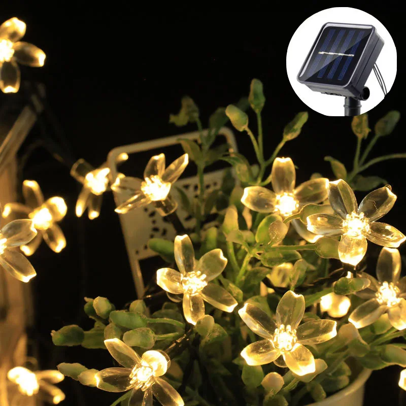 LED-Gartenleuchten für den Außenbereich, Hochzeitsdekoration, 8 Modi, Kirschblüten, Solar-Lichterkette, Weihnachtsfeier, Dekoration, Lichterkette: Warmes Weiß / 0-5W
