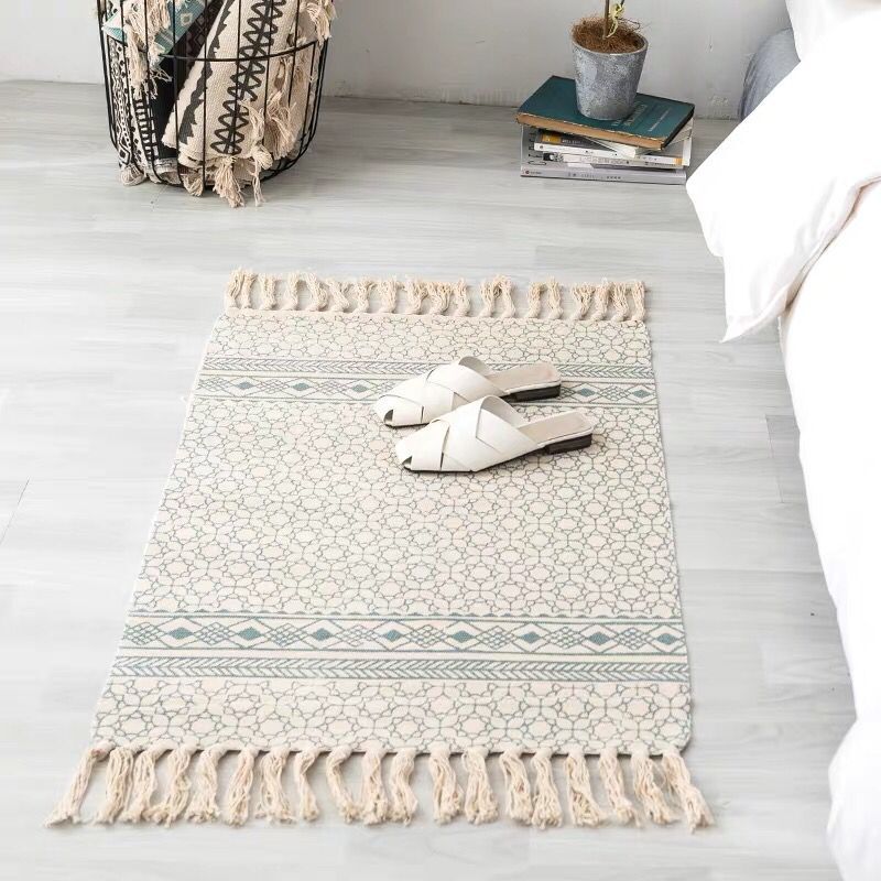 Bohemian Tassel Simple Cotton Linen Retro Ethnic Style Carpet Floor Mat For Bedroom Living Room Bedside Small Prayer Rug 60x90cm: 2