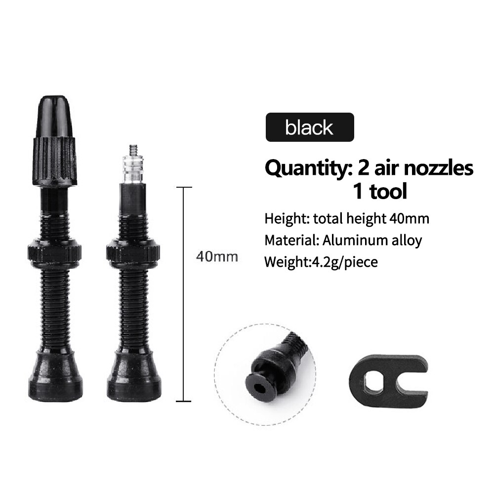 40/60/80mm ventiler for road mtb sykkel tubeless ventil 1 par vakuum aluminiumslegering dekk ventil for sykkel sykkel tilbehør: Svart 40mm