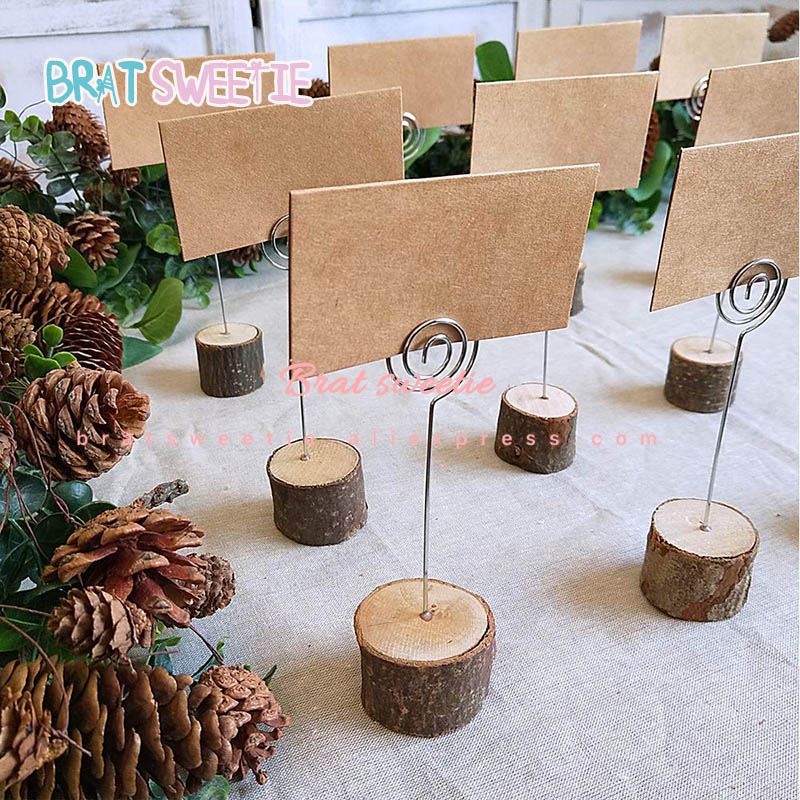 10 stk / sæt træ note kortholder baby shower fødselsdagsfest navn nummer dåb foto indehavere rustikke bryllup bord dekoration