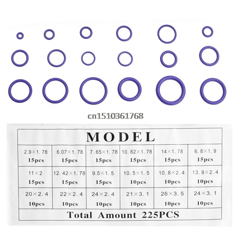 225Pcs Seal O-ring R22 R134a Air Conditioning O-Ring Rubber Washer Assortment PL #Y05# #C05#