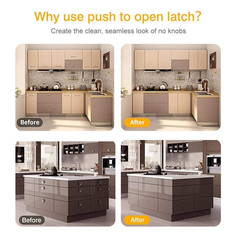Push Latches for Cabinets 6 Pack Push to Open Cabinet Hardware Push Press Latch Kitchen Door Push Release Latch