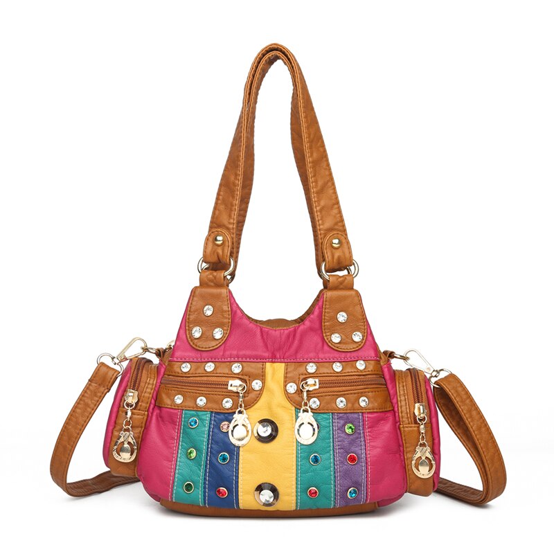 Luxus Weichem Leder Tote Handtaschen für Frauen Retro Umhängetasche Diamant Schulter Tasche Dame Multi-Tasche Crossbody Hobos tasche: brown