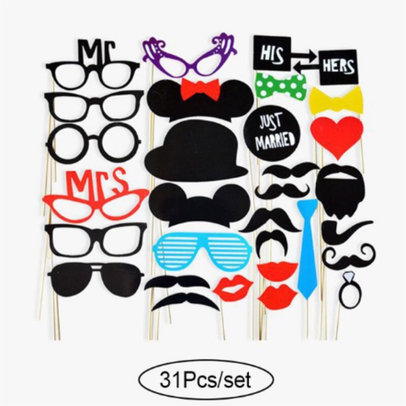 31Pcs Funny Photo Booth Diy Foto Props Decoratie Bruiloft Verjaardag Christmas Party Favor Masker Fotografie Event Supplies