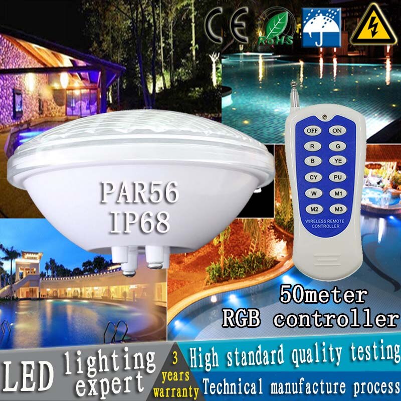 Ip68 waterdichte led onderwaterlampen 24w 36w 54w led fontein vijverlamp buitenspot par 56 rgb led zwembadlamp
