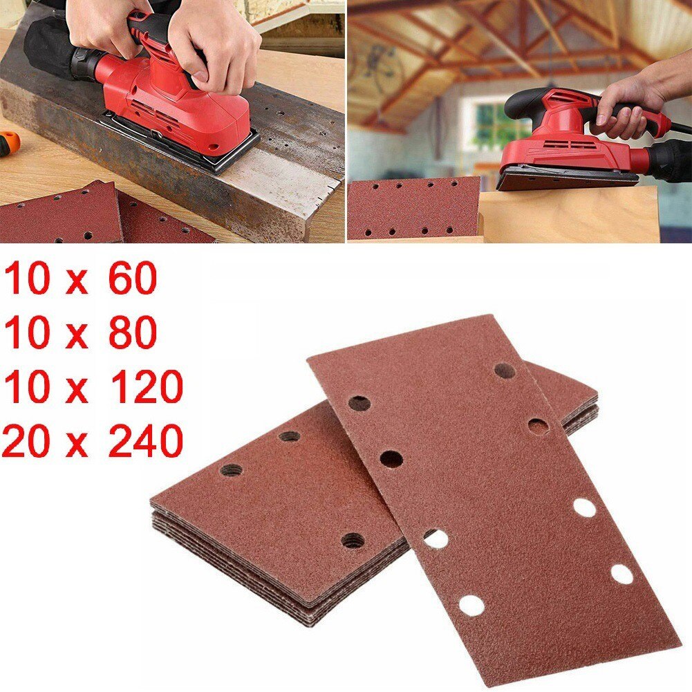 50x Sandpaper Sheet 80/120/180/240# Hook And Loop Hook&Loop Mixed Grits