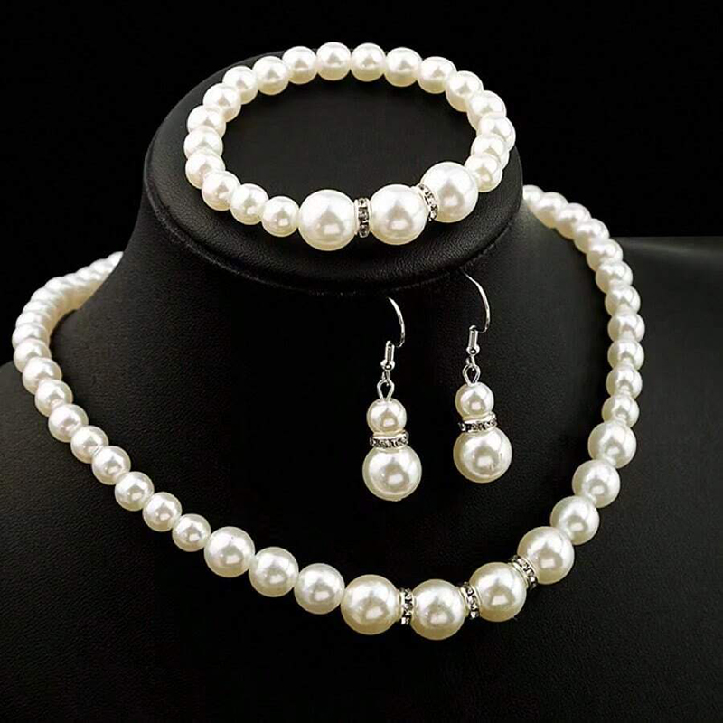 Modisches Perlen-Schmuckset, künstliche Perle, doppellagig, luxuriös, Ohrringe, Halskette, Hochzeit, Alltag, vielseitiges Halsketten- und Armbinde-einstellen: Ursprünglich Titel