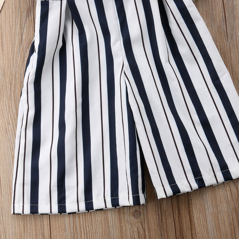 Children Overalls Girl Off Shoulder Ruffled Striped Jumpsuits One Piece Romper Oblique Collar Playsuits for Kids Clothes 3-10Y