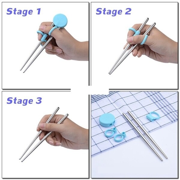 Chopsticks for Beginners Children Training Using Chopsticks Silicone Ring Removable Stainless Steel Chopsticks Correct Usage