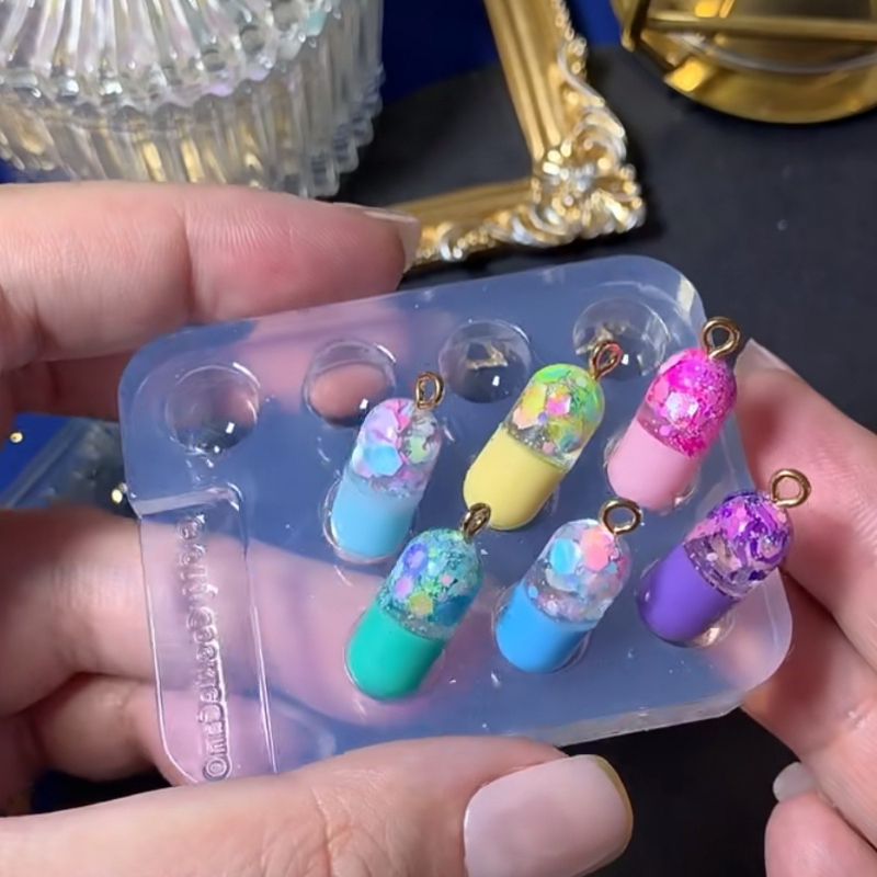 Molde de resina Epoxy de silicona con forma de pastillas planas, moldes de resina, molde de joyería de silicona Uv, molde para pendientes