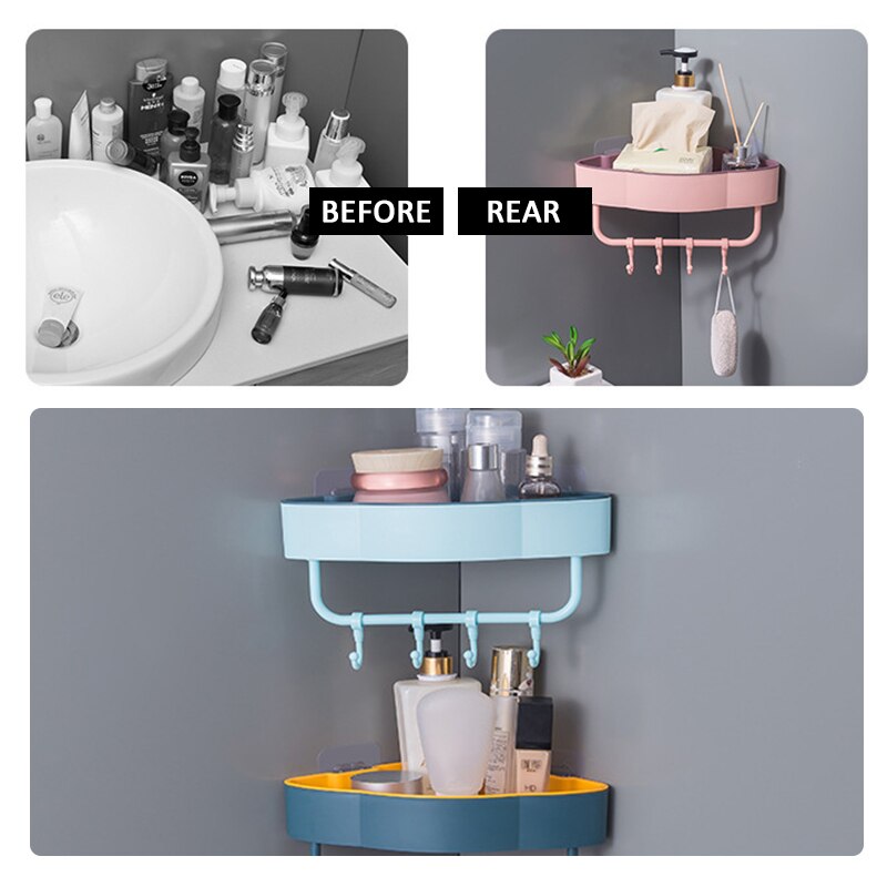 1pc gratis stansvägg hörn duschhylla med krok badrumshylla schampo duschhylla hållare kök förvaringsställ arrangör
