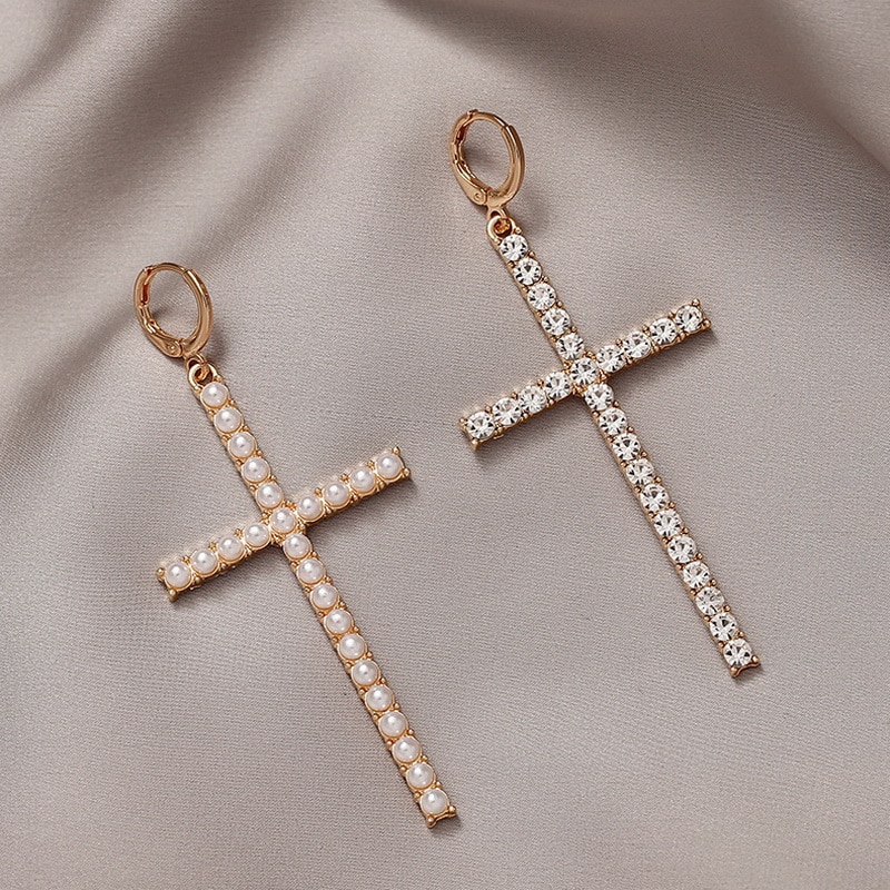 Trendy Minimalistische Zirkoon Oorbellen Voor Vrouwen Eenvoudige Geometrische Cross Gouden Oorbellen Meisjes Strass Hanger Mujer Sieraden