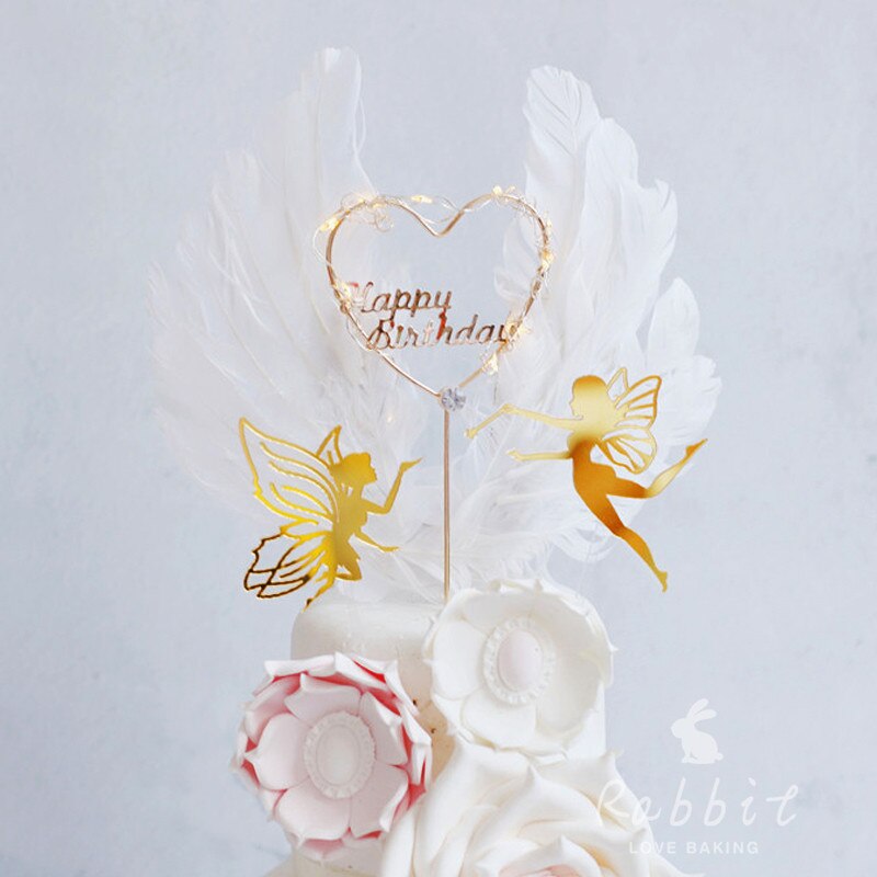 Joyeux anniversaire fée Elf gâteau Topper fleur dentelle maille Valentine décoration pour enfants enfant fille fête fournitures cuisson mignon
