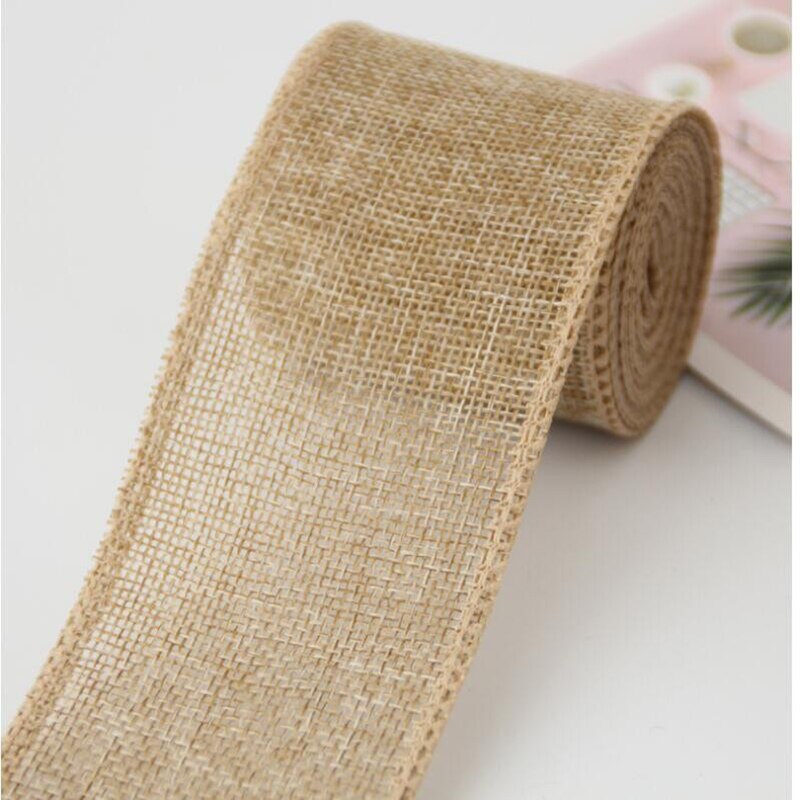 5m breda säckvävsband jute tyg rulle för hantverk gör-det-själv stor rosett krans träd dekoration 6cm/ rullar julfest favor: Naturlig