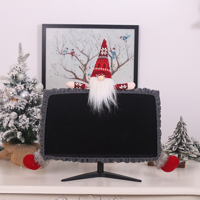 AA99-Weihnachten Dekorationen für Heimat 3D Karikatur Wald Alte Mann Computer Staub Abdeckung Neue Jahr Computer Weihnachten Dekoration: grau