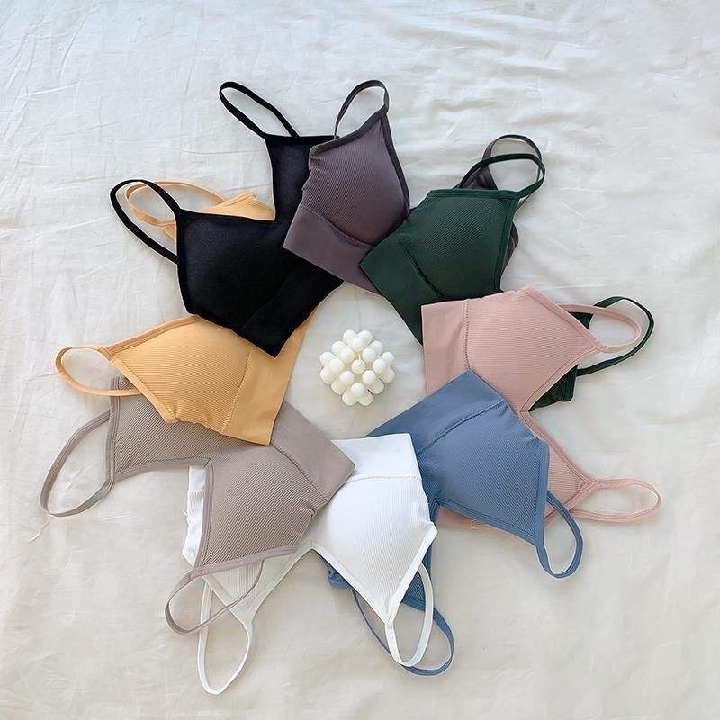 Cross sling big U-shaped back wrapped chest bra no steel ring girl with chest cushion bottoming backless underwear girl