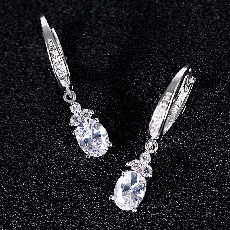 Huitan Classic Retro Cubic Zircon Women Earrings With Shiny Brillaint Oval Crysatl Stone Wedding Earrings For Female